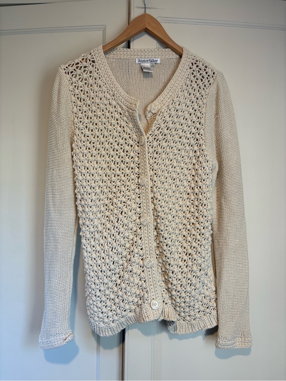 Winter Silks Open Knit Cream Cardigan